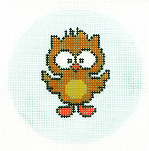 Round~LEE Adorable Owl Design handpainted Needlepoint Canvas 3" Rd. Ornament