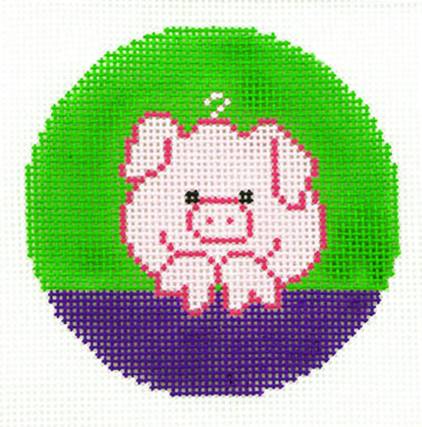 Round ~ Piglet Pink Piggy handpainted Needlepoint Canvas 3" Rd. Ornament or Insert by LEE