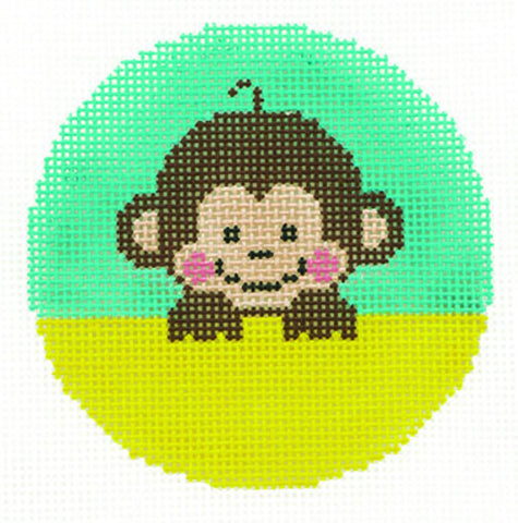 Round ~ Adorable Monkey Design handpainted Needlepoint Canvas 3" Rd. Ornament by LEE