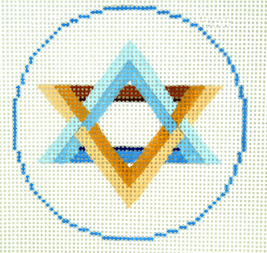 Judaic ~ Star of David Judaic Design 3" Rd. Ornament handpainted Needlepoint Canvas by LEE
