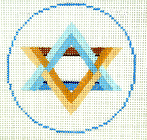 Judaic Star of David Judaic Design 3" Rd. Ornament handpainted Needlepoint Canvas by LEE