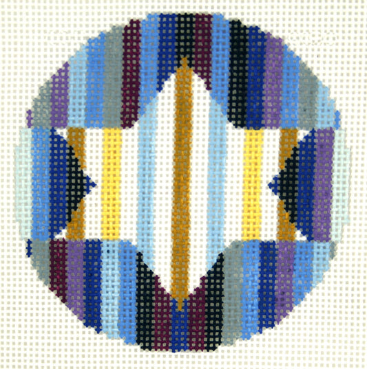 Judaic Design Star of David 3" Rd. Ornament handpainted Needlepoint Canvas by LEE