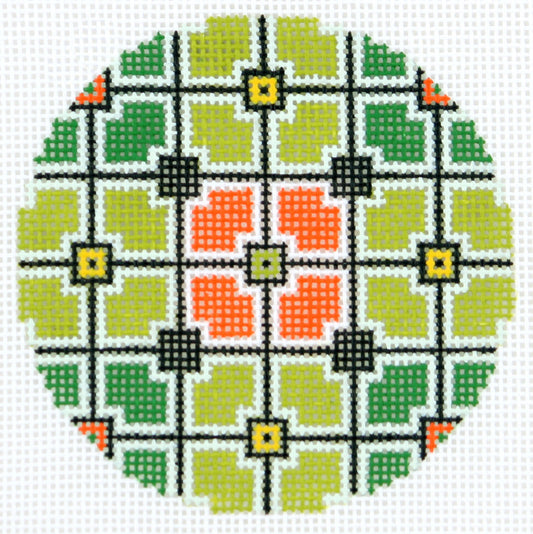 Round~LEE Geometric Squares handpainted Needlepoint Canvas 3" Rd. Ornament