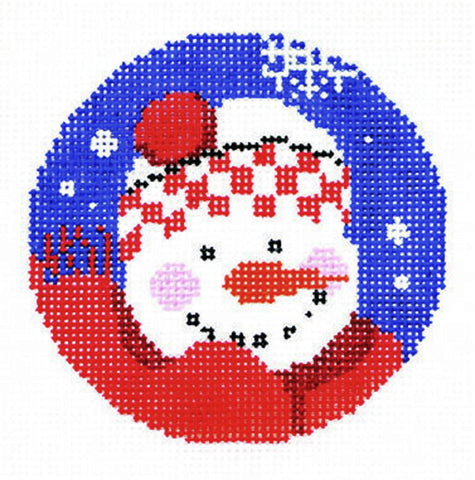 Round~LEE Red Check Snowman handpainted Needlepoint Canvas 3" Rd. Insert