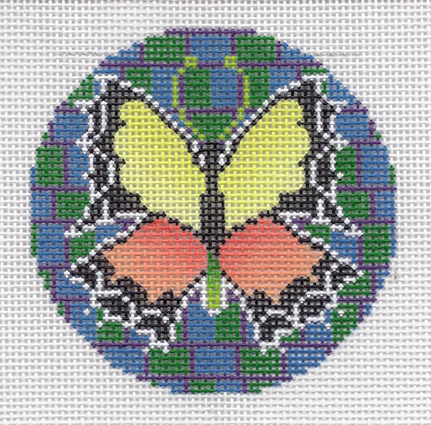 Round ~ Elegant Stain Glass Butterfly 3" Rd. handpainted Needlepoint Canvas by LEE