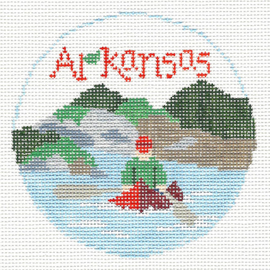 Travel Round~Arkansas handpainted Needlepoint Canvas~by Kathy Schenkel**MAY NEED TO BE SPECIAL ORDERED**
