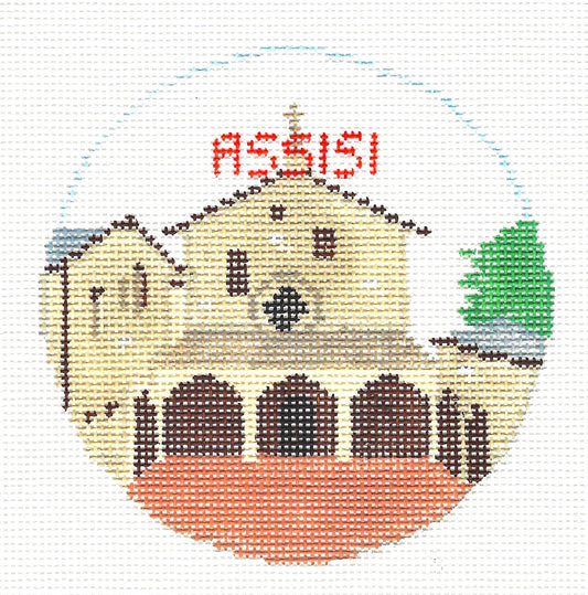 Travel Round~Assisi Italy handpainted Needlepoint Canvas~by Kathy Schenkel**MAY NEED TO BE SPECIAL ORDERED**