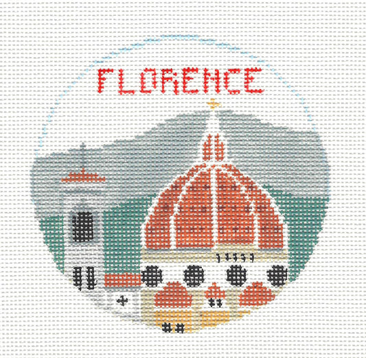 Travel Round ~ FLORENCE, ITALY the Capitol of the Tuscany Region 4" handpainted Needlepoint Canvas by Kathy Schenkel