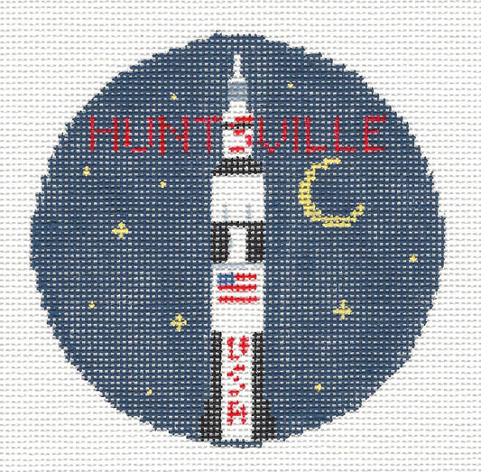 Travel Round ~ Huntsville, Alabama handpainted 18 Mesh 4" Rd. Needlepoint Canvas by Kathy Schenkel
