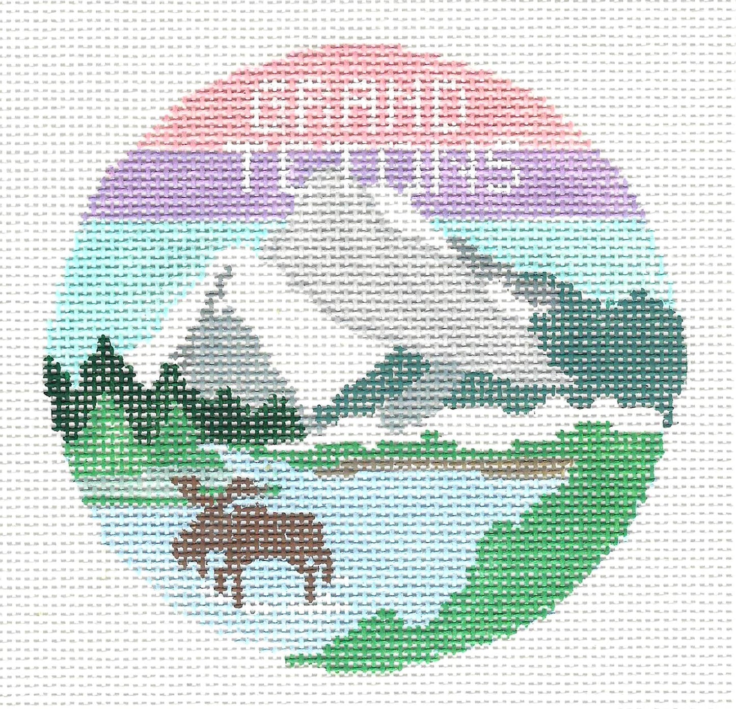 Travel Round ~ Grand Teton Mountains in Wyoming handpainted Needlepoint Canvas by Kathy Schenkel