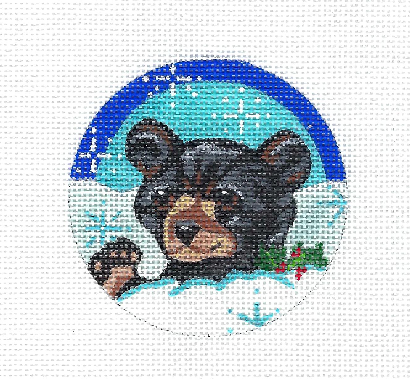 Baby Black Bear 3" Rd. Ornament Handpainted 18 Mesh Needlepoint Canvas by Kamala from JulieMar