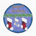 Baby Round ~ Baby Boy's First Christmas Booties 18 mesh handpainted 4" Rd. Needlepoint Canvas Rebecca Wood