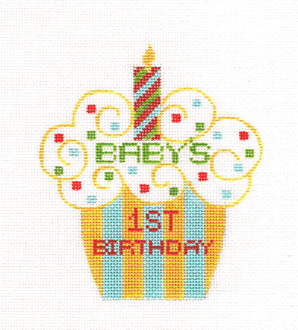 Baby ~ BABY'S 1st Birthday Cupcake handpainted Needlepoint Canvas by CH Designs