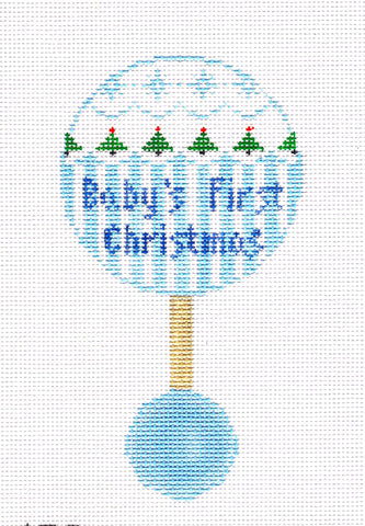 Baby Canvas ~ Baby Boy First Christmas Blue Rattle HP Needlepoint Canvas by Kathy Schenkel