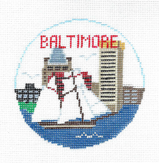 Travel Round ~ Baltimore, Maryland handpainted Needlepoint Canvas by Kathy Schenkel