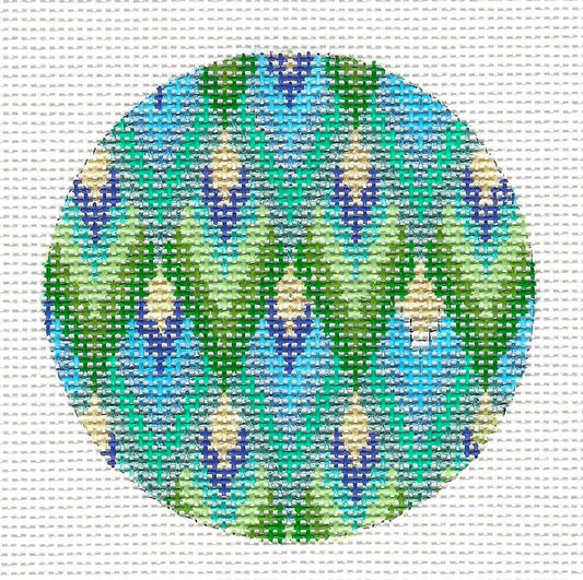 Round ~ Elegant Green & Teal Bargello Ornament Needlepoint Canvas by Tanya Mertel from Danji