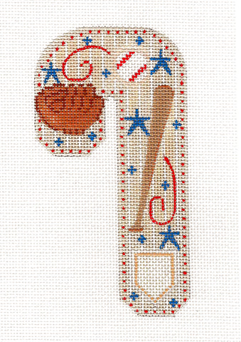 Candy Cane ~ Baseball Sports Med. Candy Cane  handpainted Needlepoint Canvas by CH Designs ~ Danji