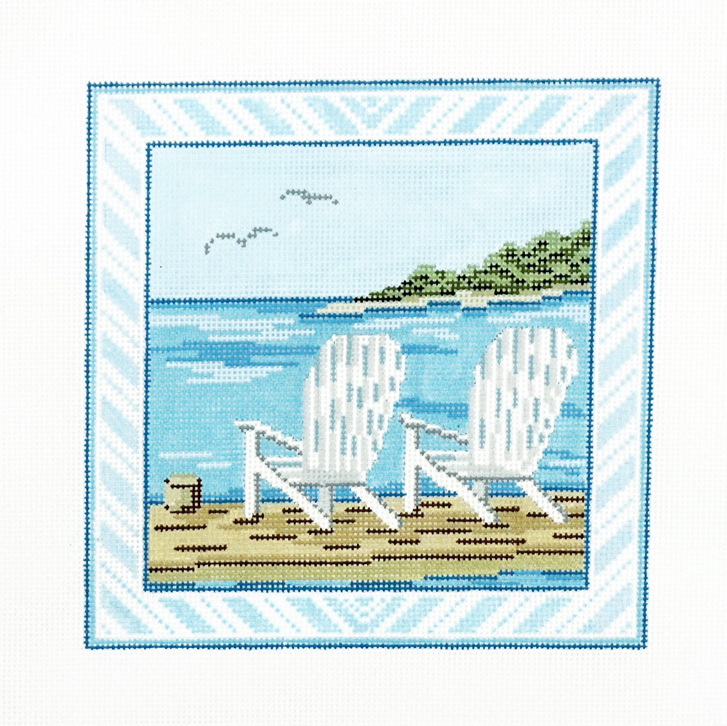 Adirondack Chairs by the Water 8" Square handpainted 13 mesh Needlepoint Canvas by Needle Crossings