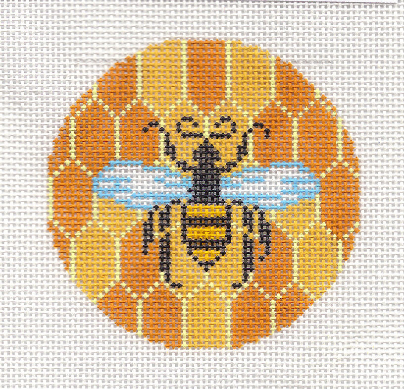 Round ~ Honey Bee & Honeycomb handpainted 18 mesh Needlepoint Canvas Ornament  3" Rd. by LEE