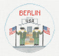 Travel Round ~ BERLIN, GERMANY "Checkpoint Charlie" HP 18 Mesh Needlepoint Canvas by Kathy Schenkel