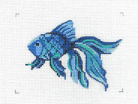 Fish ~ Cobalt Blue BETTA Fish handpainted Needlepoint Ornament Canvas by Kelly Clark