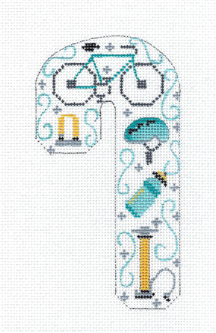 Candy Cane ~ Bicycle Riders Sport Med. Candy Cane  handpainted Needlepoint Canvas by CH Designs ~ Danji