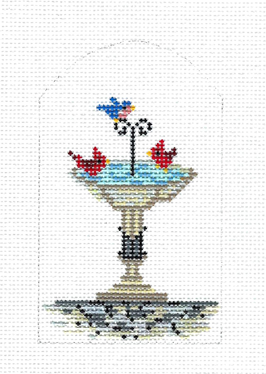 Birds ~ Fountain Bird Bath with Cardinals & Bluebird  handpainted Needlepoint Canvas  by Kelly Clark