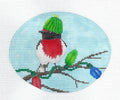 Bird Canvas ~ Bird in Hat with Christmas Lights Ornament  Hand Painted Needlepoint Canvas by Scott Church