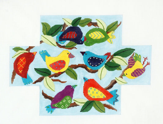 Brick Cover ~ Birds on Blue Brick Cover Door Stop  handpainted Needlepoint Canvas by Ginny Diezel from CBK