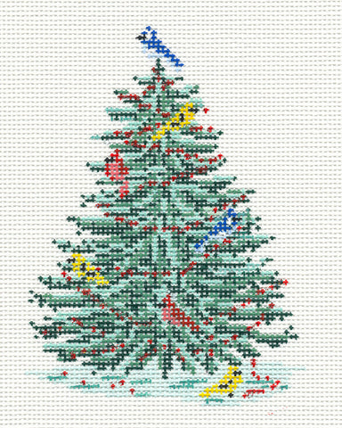 Christmas Tree ~ Bird's Christmas Woodland Birds Tree on 18 Mesh handpainted Needlepoint Canvas by Needle Crossings