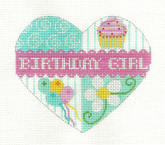 Children's ~ BIRTHDAY GIRL HEART! Celebration on handpainted Needlepoint Canvas by CH Designs from Danji