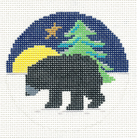 Black Bear in the Moonlight Ornament  13 Mesh handpainted Needlepoint Canvas by Silver Needle