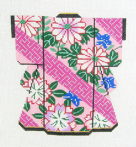 Kimono ~ Pink Blossoms Medium Kimono handpainted HP Needlepoint Canvas 5"x 6" by LEE