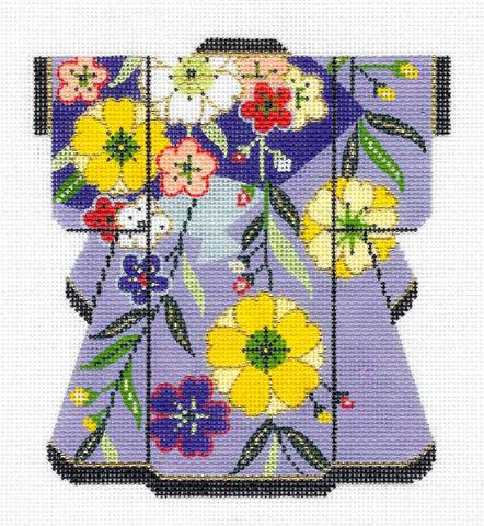 Kimono~ Oriental Lavender Purple Floral Medium Kimono handpainted Needlepoint Canvas LEE
