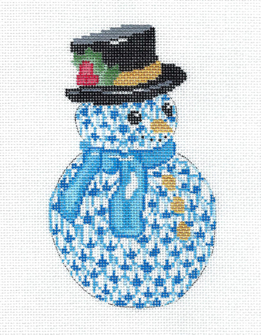 Christmas ~ Blue Fishnet Snowman in Top Hat handpainted Needlepoint Ornament Canvas by Edie & Ginger