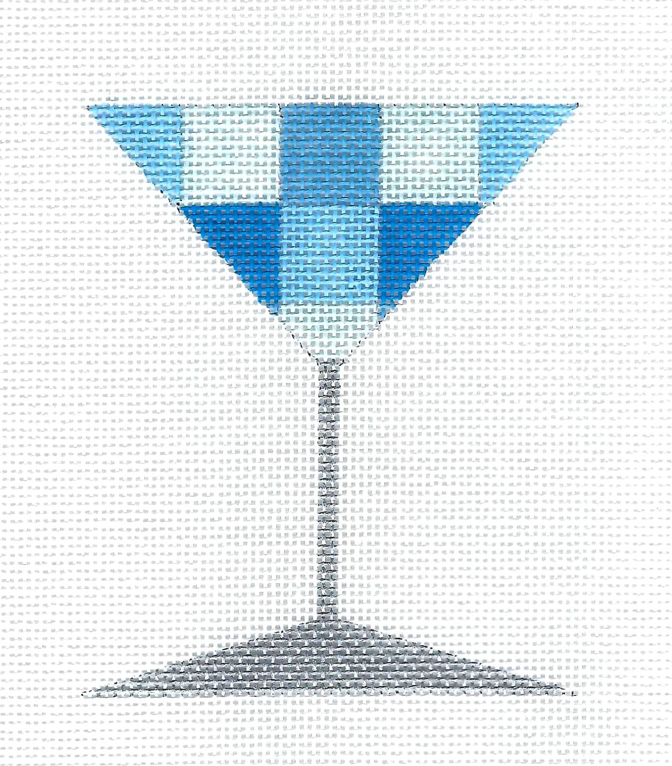 Blue Checked Martini Drink Glass handpainted Needlepoint Canvas by Raymond Crawford