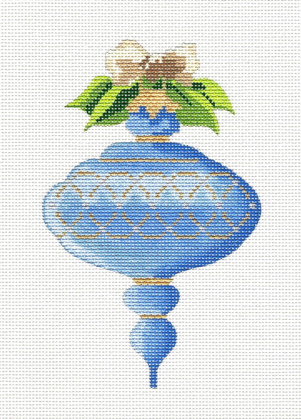 12 Month ~ Blue Zircon & Gold Month of DECEMBER Monthly Ornament & Stitch Guide Needlepoint Canvas by Kelly Clark