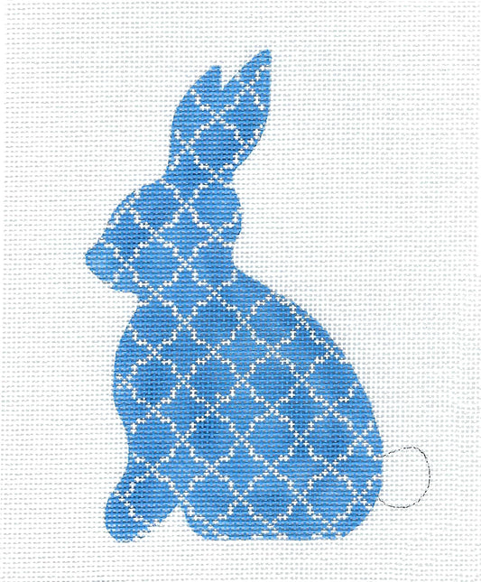 Rabbit ~ Blue & White Bunny Rabbit Ornament handpainted Needlepoint Canvas by Kelly Clark