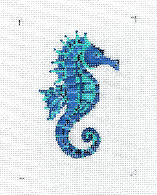 Seahorse ~ Cerulean Seahorse handpainted Needlepoint Ornament Canvas by Kelly Clark