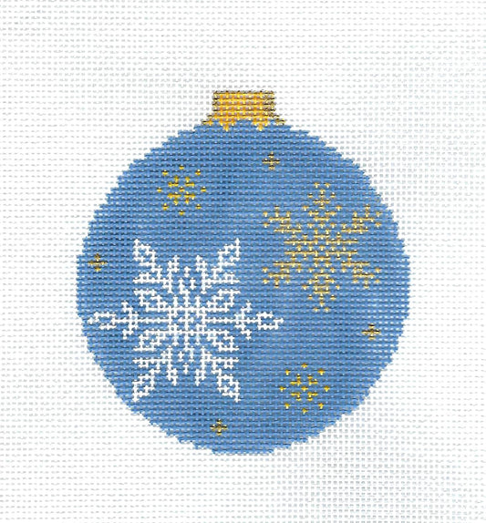 Metallic Gold & White Snowflakes on a Blue Ornament handpainted Needlepoint Canvas by Susan Roberts