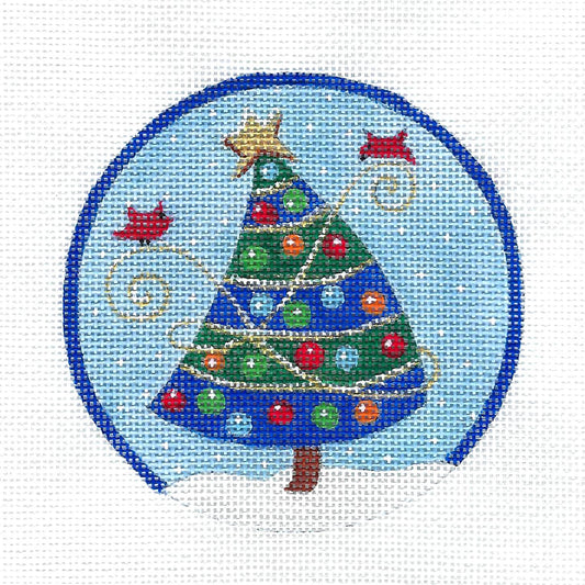 Christmas Tree ~ Cardinals with Christmas Tree with Ornaments handpainted Needlepoint Ornament by Juliemar