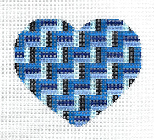 Heart ~ Woven Blue Ribbons Heart handpainted Needlepoint Canvas by Starke Art CBK