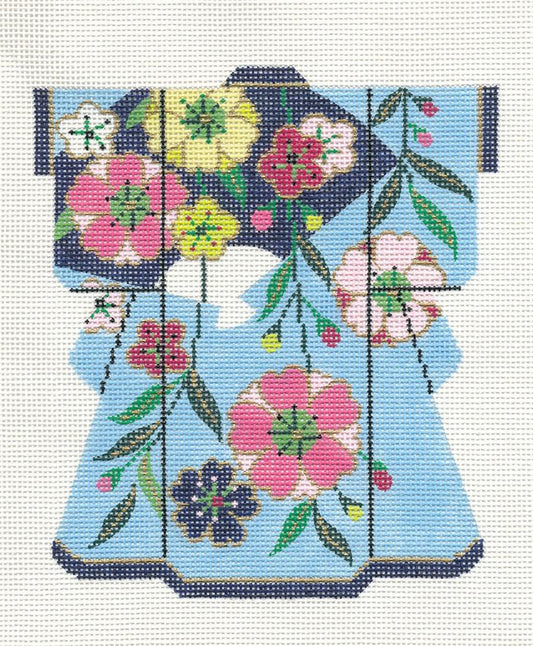 Kimono ~ *Exclusive* Blue Floral Medium Kimono handpainted Needlepoint Canvas by LEE
