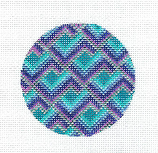 Round ~ Elegant Blue and Purple Round Bargello Ornament on Handpainted Needlepoint Canvas by Danji Designs