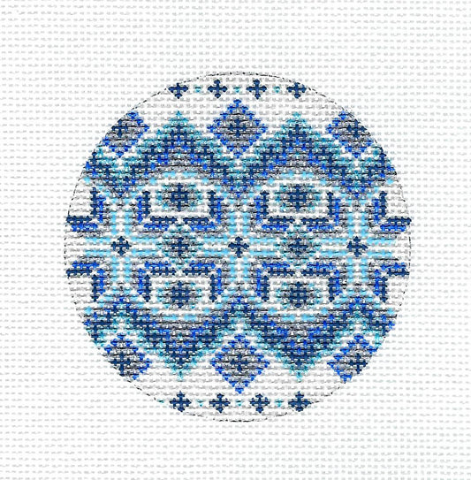 Round ~ Elegant Blue and Silver Bargello Ornament Needlepoint Canvas by Tanya Mertel ~ Danji