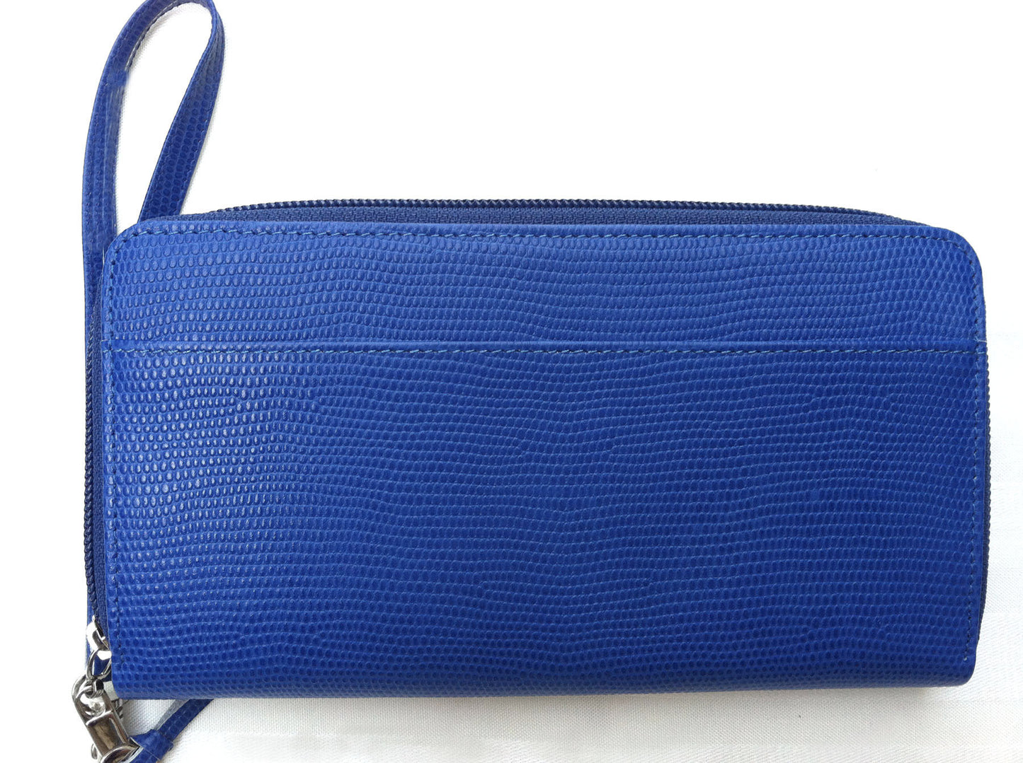 Accessory ~ Zip-Top Blue Textured Grain Premium Leather Zip Wallet with Strap for Needlepoint Canvas by LEE