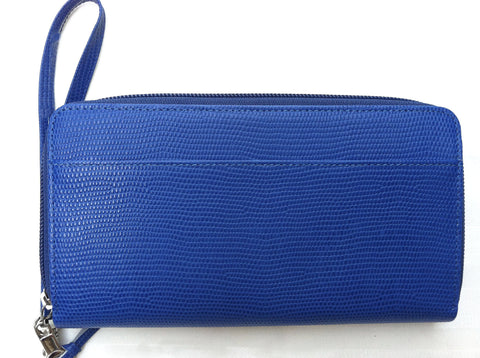 Accessory ~ Zip-Top Blue Textured Grain Premium Leather Zip Wallet with  Strap for Needlepoint Canvas by LEE