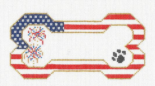 Dog Bone ~ Patriotic Flag Design with Fireworks and Paw Print Ornament by Danji