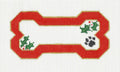 Dog Bone ~ Red with Holly & Paw Print 18 Mesh & STITCH GUIDE handpainted Needlepoint Canvas Ornament by BP Design from Danji