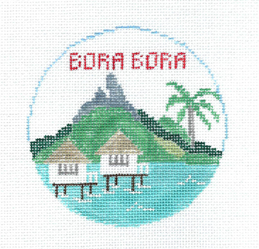 Travel Round ~ Bora Bora 4" Rd. handpainted 18 mesh Needlepoint Canvas by Kathy Schenkel